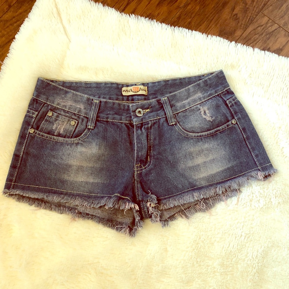 WEN Jean Shorts with Yellow Stitching & Embroidery